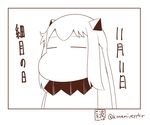  closed_eyes commentary greyscale horns kantai_collection monochrome moomin muppo northern_ocean_hime sazanami_konami signature tail translated twitter_username 