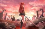  1girl blood boots chtholly_nota_seniorious long_hair red_hair shuumatsu_nani_shitemasu_ka? skirt sword translation_request uniform weapon 