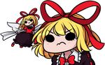  3: angry blonde_hair chibi commentary eyelashes hair_ribbon looking_at_viewer lowres medicine_melancholy multiple_views ribbon short_hair solid_circle_eyes speckticuls su-san touhou transparent_background v-shaped_eyebrows 