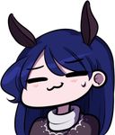  :3 =_= animal_ears blue_hair chibi closed_eyes commentary doremy_sweet long_hair lowres smug solo speckticuls sweatdrop tapir_ears touhou transparent_background 