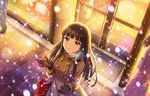  black_hair blush brown_eyes gloves idolmaster idolmaster_cinderella_girls idolmaster_cinderella_girls_starlight_stage jackwt kurokawa_chiaki long_hair sad scarf snow winter 