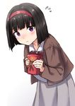  bad_id bad_pixiv_id black_hair box commentary food hairband holding looking_at_viewer original pocky pocky_day purple_eyes short_hair sketch solo tsukiman white_background 