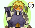  blush breasts cute female humanoid looking_at_viewer machine nipples not_furry orisa_(overwatch) overwatch robot solo unknownartist video_games 