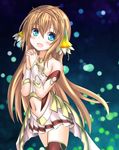  :d blue_eyes brown_hair commentary_request hands_clasped highres ionasal_kkll_preciel jewelry langley1000 long_hair looking_at_viewer navel necklace open_mouth own_hands_together pleated_skirt skirt smile solo surge_concerto 