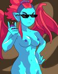  blue_skin breasts crypt_of_the_necrodancer eyewear female humanoid navel nipples not_furry potion solo sunglasses vampire video_games warioeag wings 