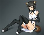  armedshipyard black_hair black_legwear black_panties breasts hand_on_own_stomach japanese_clothes kuroe_ayaka panties short_hair small_breasts solo underwear world_witches_series 