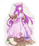  alder book closed_mouth eyebrows_visible_through_hair full_body holding holding_book long_hair long_sleeves looking_at_viewer patchouli_knowledge purple_eyes purple_hair sketch solo touhou very_long_hair 