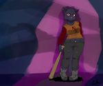  anthro bat belly clothing colored crosshatching female greasymojo_(artist) jeans mae_(nitw) mammal navel night_in_the_woods pants red_eyes solo torn_clothing torn_jeans torn_pants yellow_sclera 