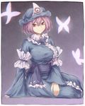  alder breasts closed_mouth eyebrows highres large_breasts long_sleeves looking_at_viewer pink_eyes pink_hair saigyouji_yuyuko sitting sketch smile solo touhou 