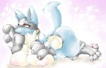  &lt;3 2019 3_fingers 3_toes all_fours anthro areola bedroom_eyes big_breasts black_fur blue_fur breast_squish breasts butt canid canine cladz claws eyelashes female fur half-closed_eyes hand_on_breast huge_breasts licking licking_hand lucario lying mammal multicolored_fur nintendo nipples on_front open_mouth pawpads pok&eacute;mon pok&eacute;mon_(species) puffy_areola raised_tail red_eyes saliva seductive solo spikes toe_claws toes tongue tongue_out video_games yellow_fur 