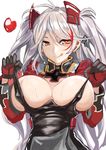  :q azur_lane breasts cleavage covered_nipples gloves hasaya heart large_breasts long_hair looking_at_viewer orange_eyes prinz_eugen_(azur_lane) silver_hair smile solo tongue tongue_out twintails 