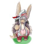  :3 :d animal_ears bangs barefoot ears_through_headwear eyebrows_visible_through_hair fang furry helmet highres long_hair looking_at_viewer made_in_abyss nanachi_(made_in_abyss) nanarokushiki open_mouth sidelocks silver_hair simple_background smile solo standing tail very_long_hair whiskers white_background yellow_eyes 