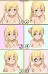  :c ;) alternate_hairstyle bangs banned_artist bespectacled blend_s blonde_hair blue_eyes blush braid breasts cleavage closed_mouth collarbone commentary_request double_bun eyebrows_visible_through_hair glasses hair_between_eyes high_ponytail hinata_kaho large_breasts long_hair looking_at_viewer low_twintails multiple_views nude one_eye_closed parted_lips ponytail profile purple-framed_eyewear sidelocks smile tasora twin_braids twintails twitter_username v-shaped_eyebrows variations 