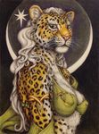  2017 anthro black_spots breasts feline female fur green_eyes hair leopard long_hair mammal pink_nose rosettes solo spots teiirka traditional_media_(artwork) whiskers white_fur white_hair 