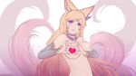  ahri animal_ears bare_shoulders blurry breasts covering_nipples depth_of_field detached_sleeves fox_ears fox_girl fox_tail half-closed_eyes heart-shaped_boob_challenge league_of_legends long_hair looking_at_viewer magical_girl navel orange_hair parted_lips poke_(610366737) purple_eyes simple_background solo star_guardian_ahri tail topless very_long_hair whisker_markings white_background 