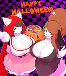  2017 big_breasts black_fur blush breasts brown_hair candy canine cleavage clothed clothing cute daughter dog dress duo female food fur hair halloween holidays holly_applebee huge_breasts maggie_applebee mammal mature_female mother parent theycallhimcake white_fur 
