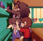  2017 5_fingers age_difference animal_crossing anthro anus apron bottomless breasts brown_fur brown_hair butt butt_grab butt_sniffing clothed clothing digital_media_(artwork) domination duo female female_domination fur hair hair_over_eyes hand_on_butt hedgehog human human_on_anthro interspecies lilmoonie looking_back male male/female mammal nintendo nose_to_anus presenting presenting_hindquarters pussy rear_view sable_able short_stack store sweat video_games young 