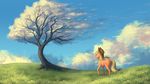  2017 applejack_(mlp) blonde_hair bluespaceling cutie_mark detailed_background digital_media_(artwork) equine friendship_is_magic grass hair hat hooves horse mammal my_little_pony outside pony sky tree 