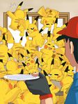  2011 3:4 3_toes 5_fingers ash_ketchum back_markings black_hair climbing clothed clothing connie_yang digital_drawing_(artwork) digital_media_(artwork) dipstick_ears fingerless_gloves frustrated fur gloves group hair hat holding_object human kick large_group mammal markings nintendo open_mouth open_smile pikachu plate pok&eacute;mon pok&eacute;mon_(species) red_cheeks smile sweat table toes video_games window yellow_fur 