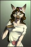  anthro big_ears brown_hair cat cheek_tuft clothed clothing dress fangs feline female green_eyes hair mammal open_mouth pink_nose silverbloodwolf98 solo teeth tongue tuft whiskers 