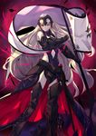  armor bangs bare_shoulders black_gloves blonde_hair boots chain clenched_teeth commentary_request elbow_gloves eyebrows_visible_through_hair fate/grand_order fate_(series) flag full_body gauntlets gloves greaves haik headpiece highres holding jeanne_d'arc_(alter)_(fate) jeanne_d'arc_(fate)_(all) long_hair looking_at_viewer navel navel_cutout skeleton standard_bearer standing teeth very_long_hair yellow_eyes 