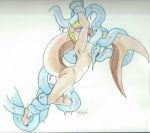  bdsm blue_tentacles bondage bound cum danielletaylor_(character) female fish hair marine multicolored_hair shark solo tentacles 