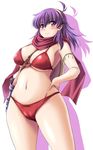  ahoge athena_(series) bikini breasts groin hairband hand_on_hip large_breasts long_hair navel princess_athena purple_eyes purple_hair red_bikini red_scarf scarf simple_background snk solo swimsuit tonpuu white_background wide_hips 