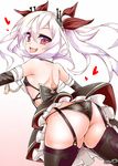 akahito_(kemoyuru) ass azur_lane bare_shoulders black_panties bow chain fang flat_chest garter_straps hair_bow hair_ornament heart lavender_hair long_hair looking_at_viewer open_mouth panties red_eyes skindentation solo thighhighs tongue tongue_out twintails underwear vampire_(azur_lane) 
