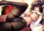  azur_lane bangs bikini_top black_hair black_legwear blunt_bangs blurry blush bow breasts brown_eyes chair closed_mouth depth_of_field foreshortening gloves hair_bow hair_flaps hair_ribbon hands_on_own_chest indoors jacket large_breasts leg_up long_hair long_sleeves looking_at_viewer lying military military_uniform on_back on_table open_clothes open_jacket own_hands_together panties panties_under_pantyhose pantyhose ponytail ribbon satou_daiji shirt solo strap_gap table takao_(azur_lane) thighband_pantyhose underwear uniform white_bikini_top white_gloves white_jacket white_ribbon 