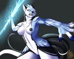  2017 anthro black_nipples breasts canine claws clenched_teeth demon female lightning_bolt mammal nateday navel nipples nude pussy solo teeth wolf 