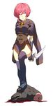  black_legwear breasts decapitation full_body gloves groin legs looking_at_viewer nel_zelpher open_mouth pikkyo purple_eyes red_hair scarf severed_head short_hair skirt solo star_ocean star_ocean_till_the_end_of_time thighhighs 