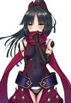 absurdres black_hair blush bow breasts covered_mouth eyebrows_visible_through_hair fate/grand_order fate_(series) hair_bow highres katou_danzou_(fate/grand_order) looking_away medium_breasts phano_(125042) ponytail red_bow red_scarf scarf solo yellow_eyes 