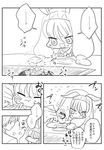  1girl blush chibi chopsticks comic fate/grand_order fate_(series) feeding flying_sweatdrops food fujimaru_ritsuka_(male) greyscale hayashidahana long_hair monochrome nitocris_(fate/grand_order) sweat translation_request 