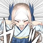  asakaze_(kantai_collection) bad_id bad_twitter_id bangs blue_bow blush bow brown_hair closed_eyes commentary dragon_ball ebifurya emphasis_lines facing_viewer forehead hair_bow hands_up highres inactive_account kantai_collection long_hair long_sleeves open_mouth parted_bangs sidelocks solo taiyouken upper_body 