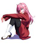  ankle_boots aqua_eyes black_legwear boots darling_in_the_franxx from_side high_heels horns kuro_(1968) long_hair looking_at_viewer pantyhose pink_hair simple_background sitting smile solo white_background white_footwear zero_two_(darling_in_the_franxx) 