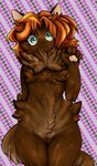  2017 anthro brown_fur cat digital_media_(artwork) feline female fluffy fluffy_tail fur green_eyes hair looking_at_viewer mainecoon mammal nude pussy raveneevee simple_background smile solo standing tuft wave 