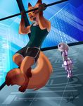  2017 anthro athletic canine clothed clothing crop_top disney female fox fur green_eyes grey_fur group hi_res judy_hopps lagomorph male mammal nick_wilde orange_fur pull_ups purple_eyes rabbit shirt shorts simple_background thewinterbunny zootopia 