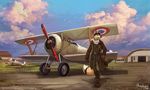  2017 aircraft anthro black_nose canine clothed clothing day detailed_background digital_media_(artwork) dipstick_tail fox mammal multicolored_tail outside sky smile stanidng thanshuhai 