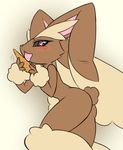  &lt;3 &lt;3_eyes anthro blush brown_fur butt carrot drooling female food fur licking looking_at_viewer lopunny nintendo open_mouth pok&eacute;mon pok&eacute;mon_(species) rakkuguy red_eyes saliva solo tongue tongue_out vegetable video_games 