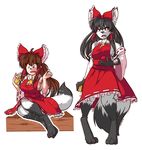  2017 6_breasts alpha_channel annoyed anthro breasts canine clothing dress female food fox furdynamo inarizushi mammal multi_breast open_mouth reimu_hakurei self_grope sequence sitting solo standing surprise touhou transformation 