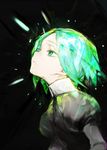  androgynous black_background black_shirt closed_mouth collared_shirt eyebrows_visible_through_hair from_side gem_uniform_(houseki_no_kuni) green_eyes green_hair highres hiranko houseki_no_kuni looking_up phosphophyllite puffy_short_sleeves puffy_sleeves shiny shiny_hair shirt short_sleeves solo upper_body white_shirt wing_collar 