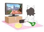  animated anthro big_breasts black_hair blush_sticker bowl breasts butt canine clothed clothing dog ear_piercing female food fur gaming hair maggie_applebee mammal mario mario_bros nintendo nintendo_switch piercing popcorn simple_background solo_focus super_mario_odyssey tailwag theycallhimcake topless video_games white_background white_fur 