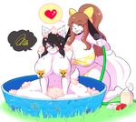  &lt;3 annoyed anthro big_breasts bikini black_hair blush_sticker bow breasts brown_hair canine cleavage clothed clothing cute daughter dog duo ear_piercing fangs female fur hair hi_res holly_applebee hose huge_breasts maggie_applebee mammal mother mother_and_daughter novelty_censor nude parent piercing soap speech_bubble swimsuit theycallhimcake tongue tongue_out wading_pool white_fur 