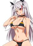  :q anchor_symbol azur_lane bangs bikini black_bikini black_choker blush breasts choker closed_mouth commentary_request groin hair_ribbon large_breasts long_hair looking_at_viewer multicolored_hair navel prinz_eugen_(azur_lane) ra-pen red_eyes red_hair ribbon silver_hair simple_background solo stomach streaked_hair swimsuit tongue tongue_out two_side_up very_long_hair white_background 