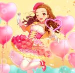  :d amewarashi-1 bad_id bad_pixiv_id balloon beret blush bodice bow bracelet braid brown_eyes brown_hair cherry_blossoms collarbone confetti dot_nose dress earrings eyelashes feet_out_of_frame flower flower_earrings flower_necklace forehead gloves glowing hat hat_ribbon heart heart_balloon high_heels highres holding holding_microphone idolmaster idolmaster_cinderella_girls idolmaster_cinderella_girls_starlight_stage jacket jewelry lace lace-trimmed_gloves lace-trimmed_legwear lace-trimmed_skirt lace_trim layered_skirt leaning_back leg_up light_particles lipstick long_hair looking_at_viewer makeup medium_skirt microphone multiple_necklaces necklace one_eye_closed open_mouth pearl pink_hat pink_ribbon pink_skirt pleated_skirt pointing pointing_at_viewer red_footwear ribbon round_teeth seki_hiromi skirt smile solo sparkle standing standing_on_one_leg teeth thighhighs wavy_hair white_gloves white_legwear yellow_background yellow_bow yellow_jacket yellow_skirt zettai_ryouiki 