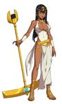  alternate_costume alternate_hair_length alternate_hairstyle asymmetrical_clothes black_hair blue_eyes bracer breasts cleavage dark_skin dress earrings egyptian egyptian_clothes eliza_(skullgirls) fingernails full_body ganno highleg highleg_dress highres jewelry large_breasts long_hair looking_at_viewer microphone_stand necklace sandals sharp_fingernails skullgirls solo tiara white_background white_dress 