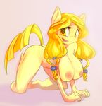  anthro breasts cute equine fan_character female friendship_is_magic fur horse mammal my_little_pony nipples pinup pony pose simple_background smile solo woofmaple ych yellow_eyes 