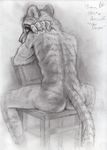  2017 butt chair feline grrrwolf looking_at_viewer looking_back male mammal nude sad sketch solo tiger 