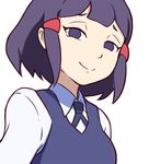 avery_(little_witch_academia) little_witch_academia looking_at_viewer luna_nova_school_uniform no_pupils purple_eyes purple_hair short_hair smile solo white_background xypherzx 