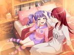  2girls bang_dream! blush jacket long_hair purple_hair red_eyes sisters smile twintails udagawa_ako udagawa_tomoe 